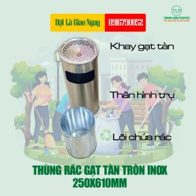 Thùng Rác Inox Gạt Tàn Tròn 250x610mm