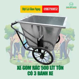 Xe Gom Rác(Đẩy Rác) 3 Bánh Xe 500 Lít Bằng Tôn
