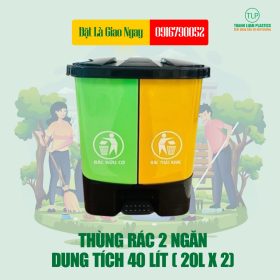 Phân Loại Rác: Thùng Rác 2 Ngăn 40 Lít Việt Nam